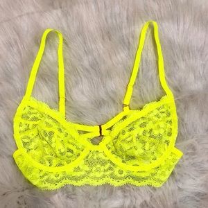 For Love & Lemons Neon Yellow Lace Bralette